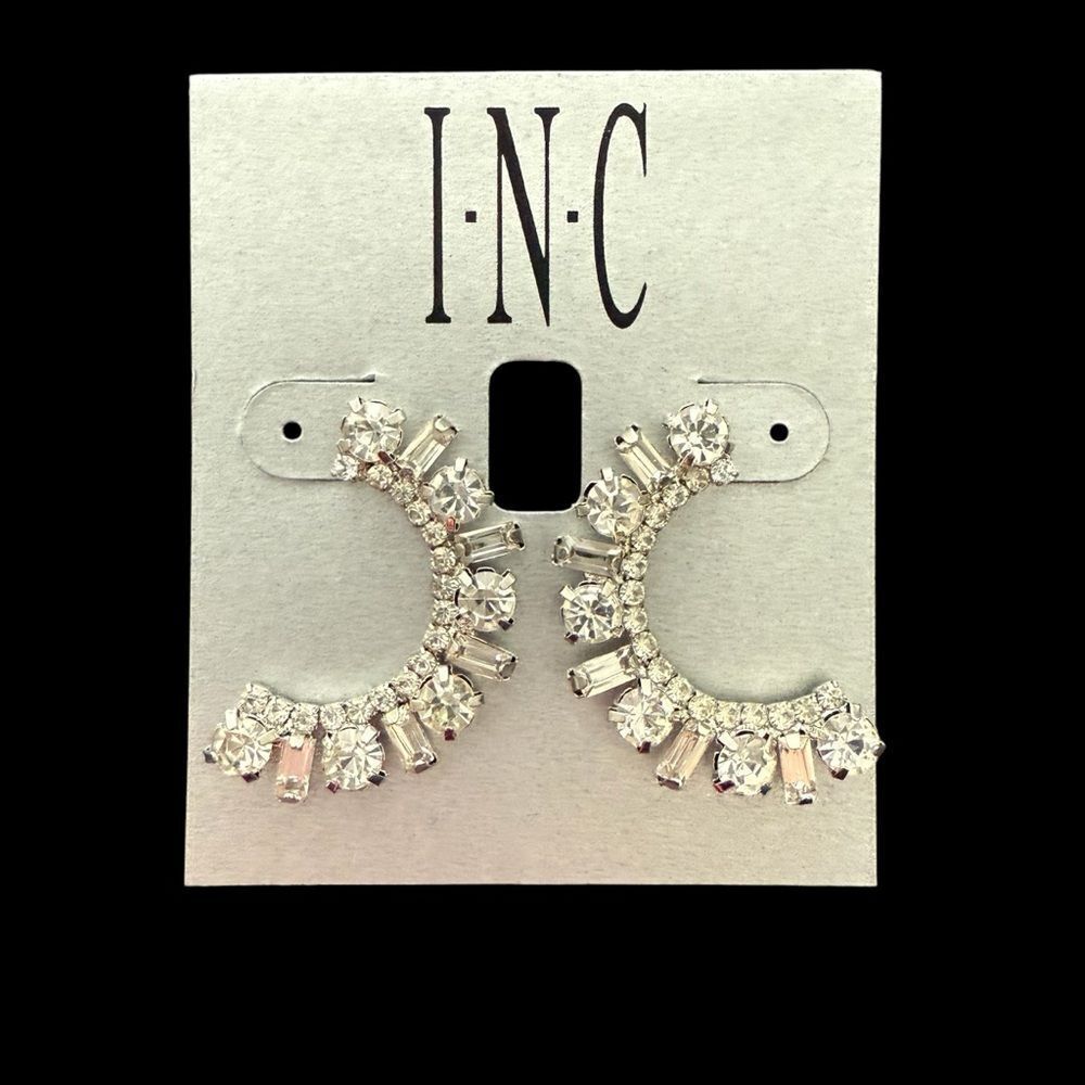 INC International Concepts Silver Rhinestone Baguette Curved Drop Earrings⁠